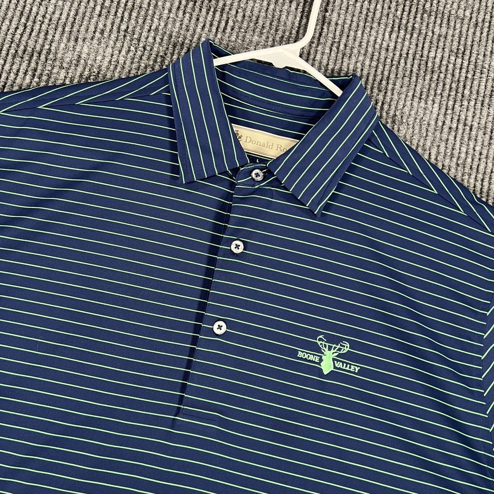 Donald Ross Polo Shirt Mens Large Blue Striped Short Sleeve Golf Casual Outdoor